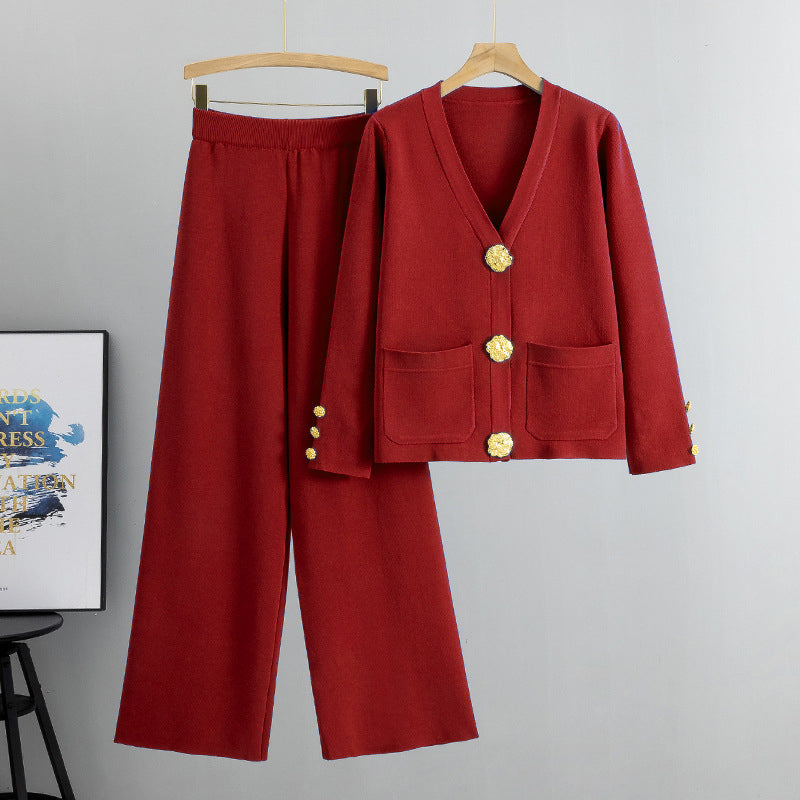 💖Limited Sale 50% OFF💖Gold Button Soft Knit Trouser Co-Ord