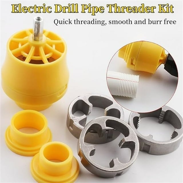 š„Hot Sale 50%š„Electric Drill Compatible PVC Pipe Threader Kit with Various Die Sizes
