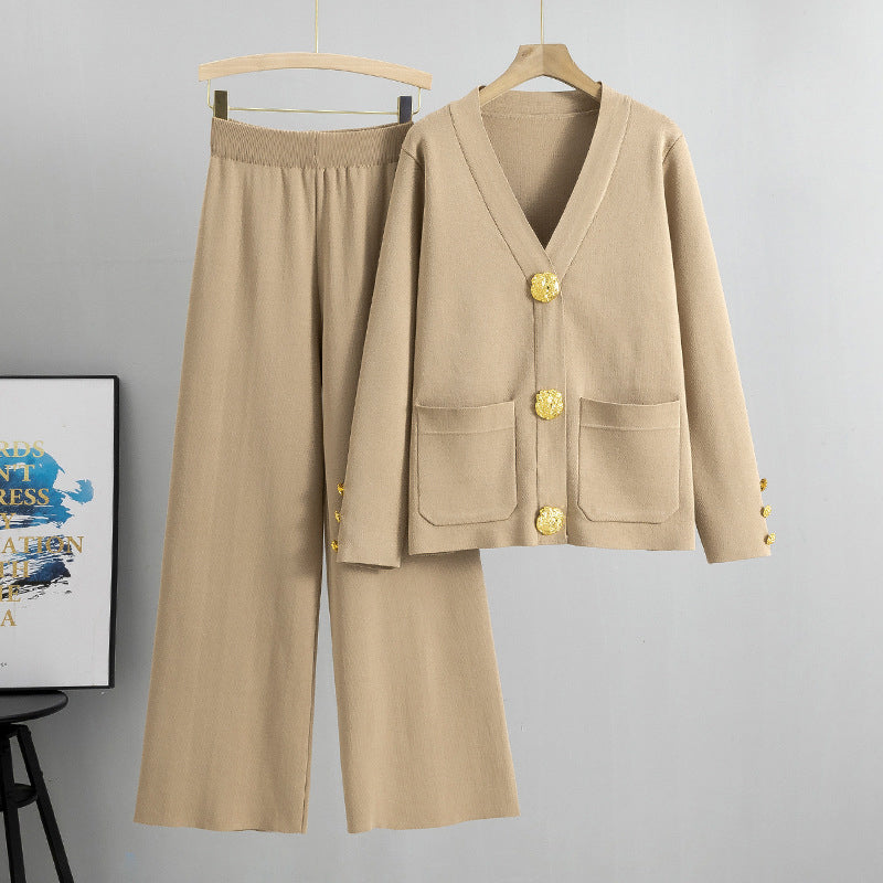 💖Limited Sale 50% OFF💖Gold Button Soft Knit Trouser Co-Ord