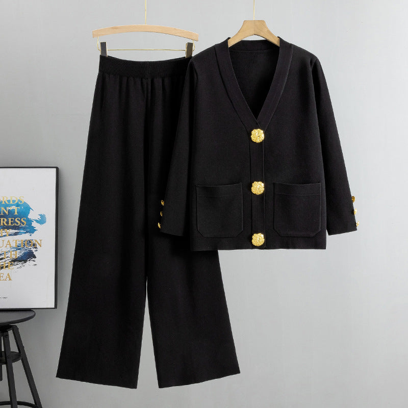 💖Limited Sale 50% OFF💖Gold Button Soft Knit Trouser Co-Ord