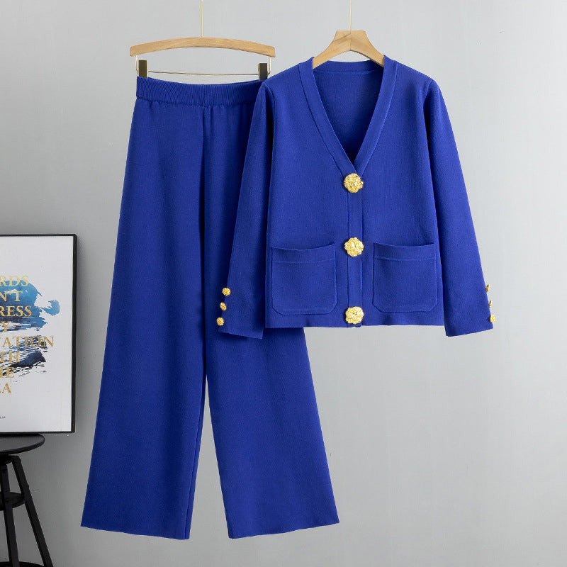 💖Limited Sale 50% OFF💖Gold Button Soft Knit Trouser Co-Ord