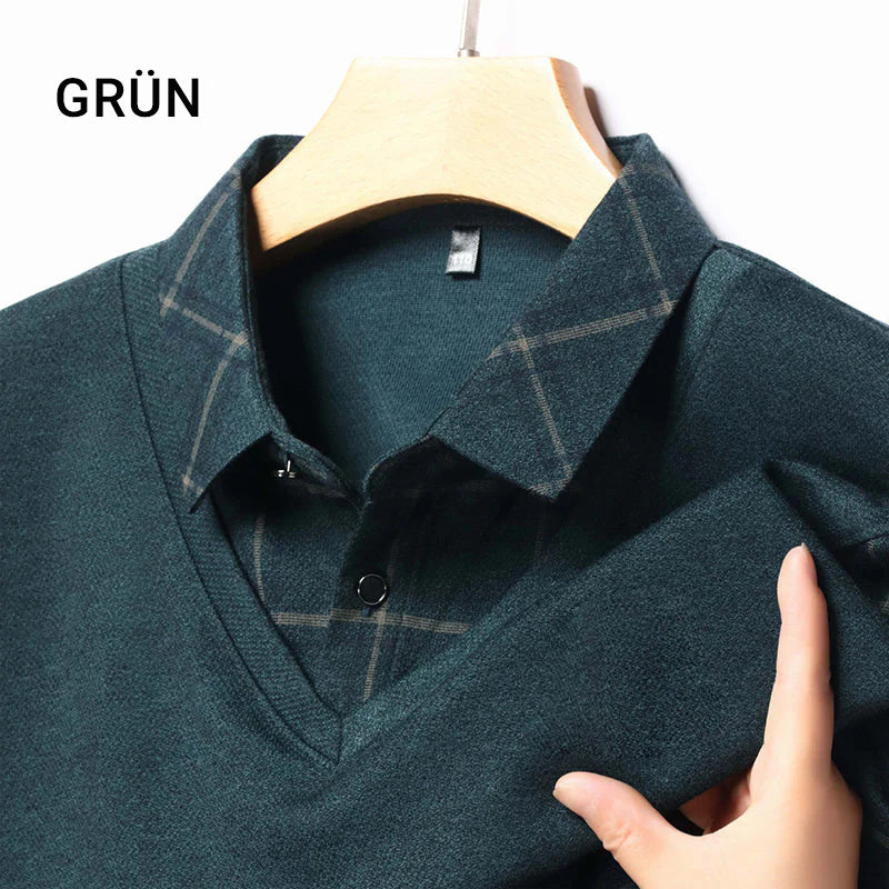 LETZTER TAG AKTION - 58% RABATT🏆Herren Fake Zweiteiler mit Revers Langarm Oberteile