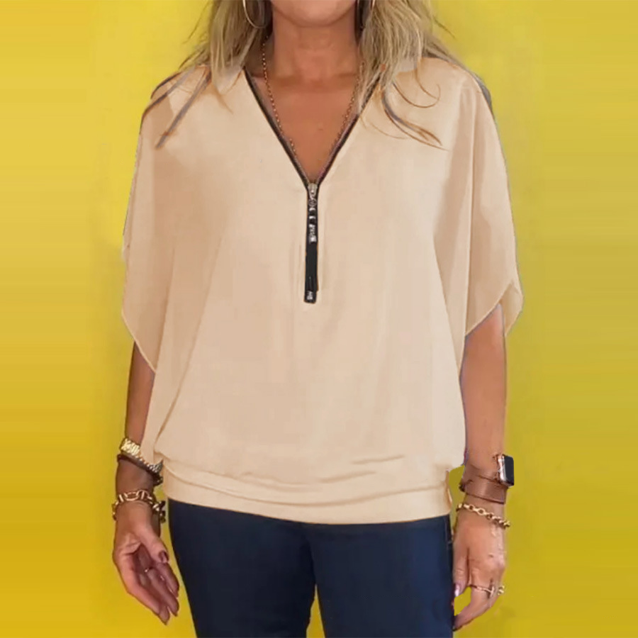 🔥Summer Hot Sale-50% Off🩷Women's Chiffon Zip-up Neck Casual Top