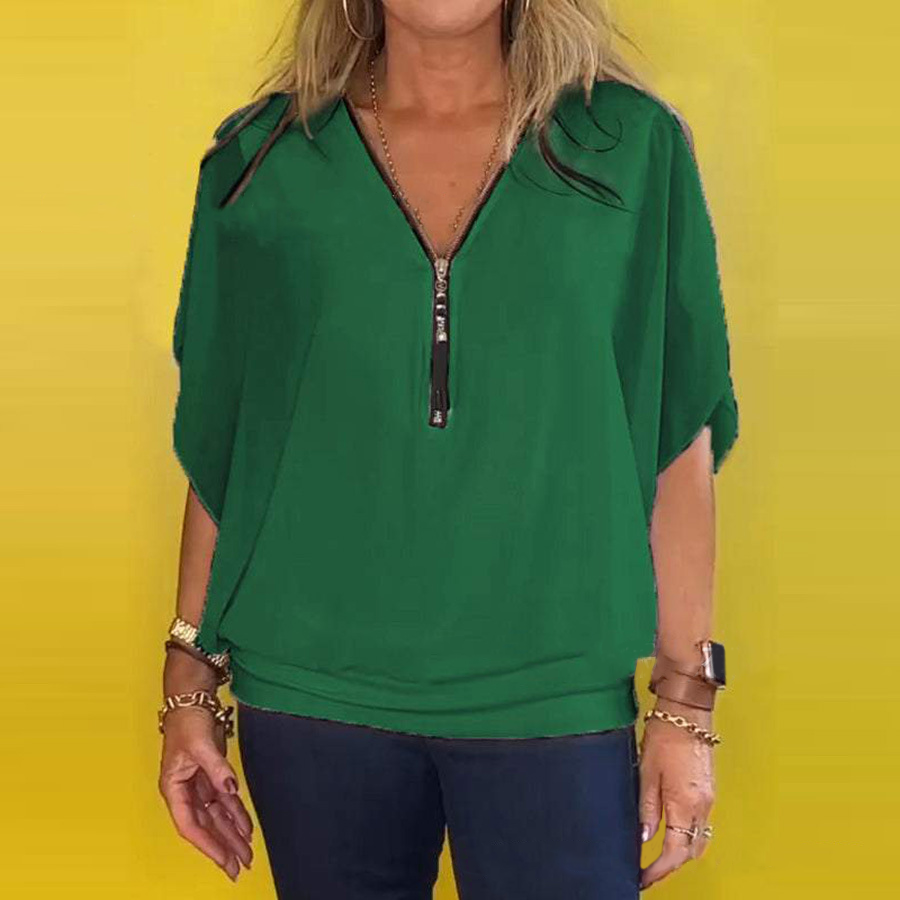 🔥Summer Hot Sale-50% Off🩷Women's Chiffon Zip-up Neck Casual Top