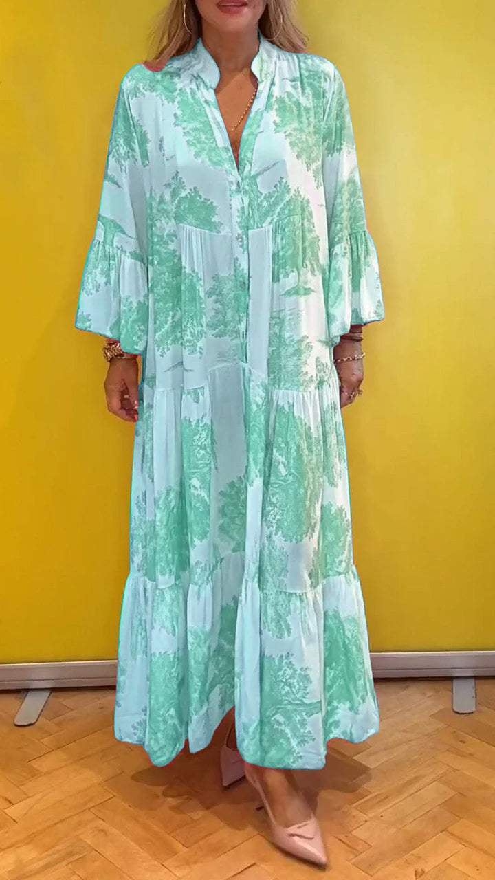 💖LAST DAY SALE 50% OFF💖Women Summer V-neck Forest Pattern Maxi Dress
