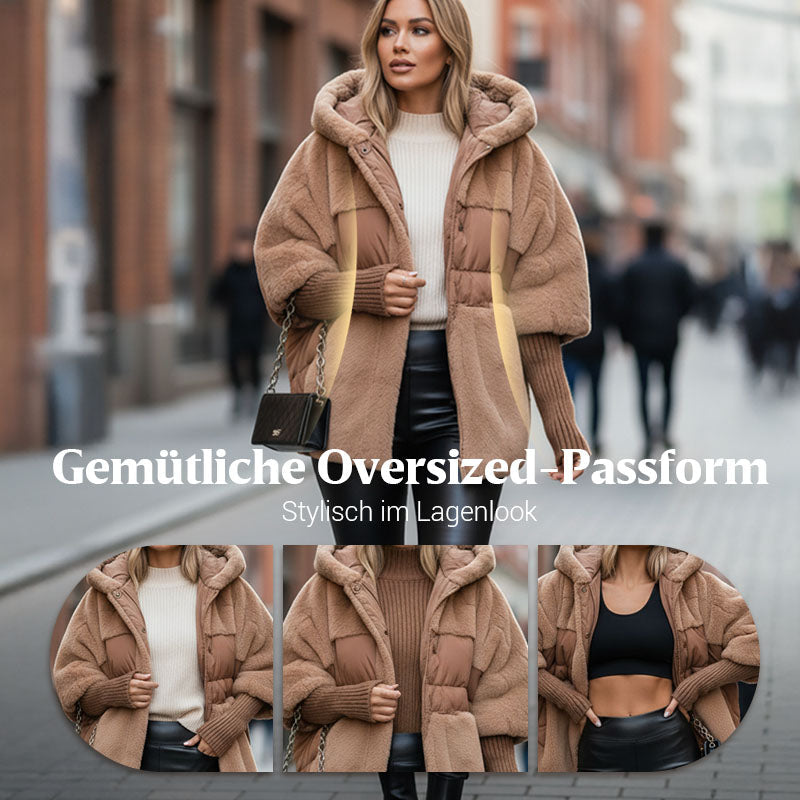 🔥Damen Oversized Pufferjacke mit Kapuze im Patchwork-Design🔥