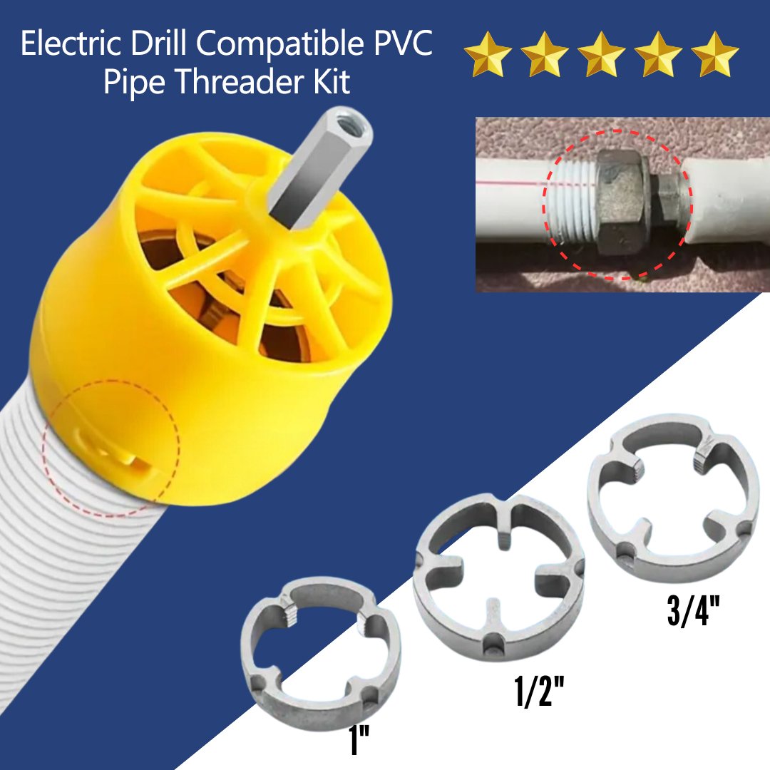 š„Hot Sale 50%š„Electric Drill Compatible PVC Pipe Threader Kit with Various Die Sizes
