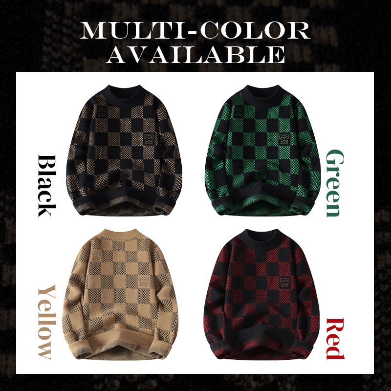 ❄️Winter Specials❄️Men‘s Plaid Printed Half High Neck Thickened Pullover Sweater