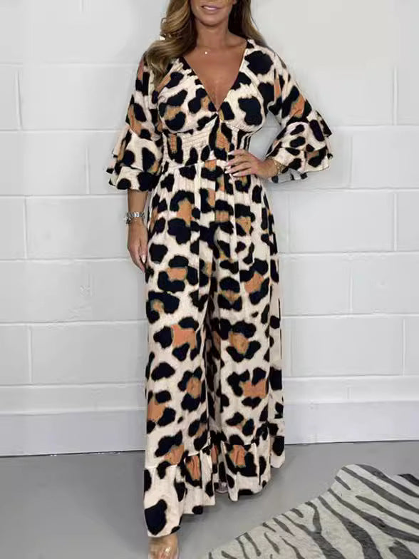 💖LAST DAY SALE 50% OFF💖Leopard print V-neck jumpsuit