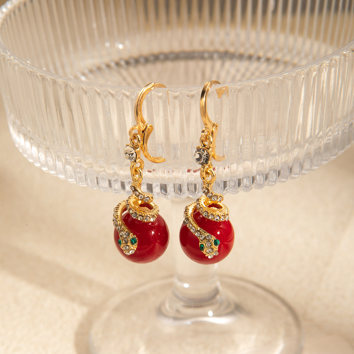 🐍Valentine's Day 50% OFF🎀Gold Plated Snake Pearl Earrings