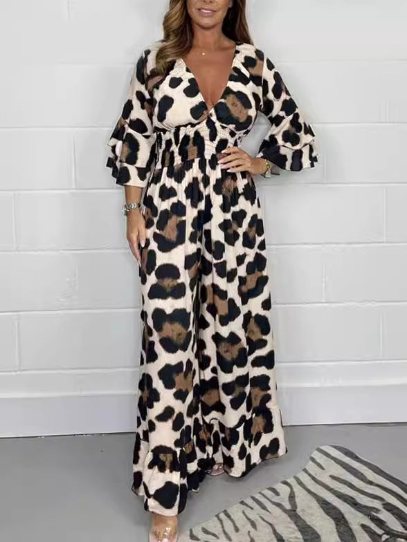 💖LAST DAY SALE 50% OFF💖Leopard print V-neck jumpsuit