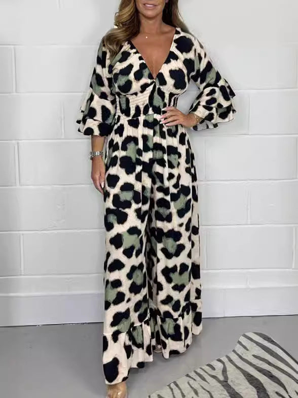 💖LAST DAY SALE 50% OFF💖Leopard print V-neck jumpsuit