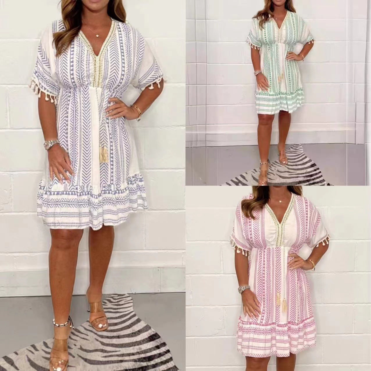💖LAST DAY SALE 50% OFF💖Ethnic Style Casual printed V-neck dress