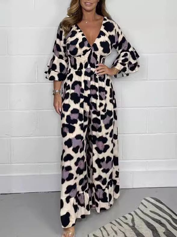 💖LAST DAY SALE 50% OFF💖Leopard print V-neck jumpsuit
