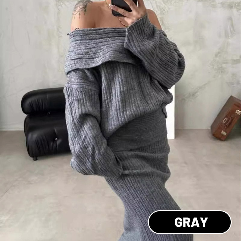 💖Limited Sale 50% OFF💖Women's Off-Shoulder Knitted Sweater & Skirt 2-Piece Set