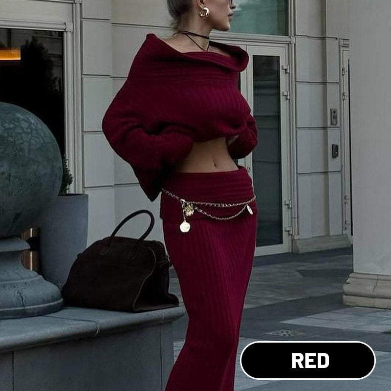 💖Limited Sale 50% OFF💖Women's Off-Shoulder Knitted Sweater & Skirt 2-Piece Set