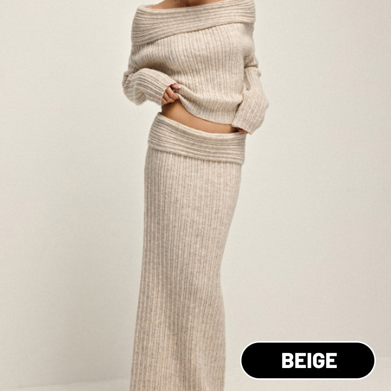 💖Limited Sale 50% OFF💖Women's Off-Shoulder Knitted Sweater & Skirt 2-Piece Set