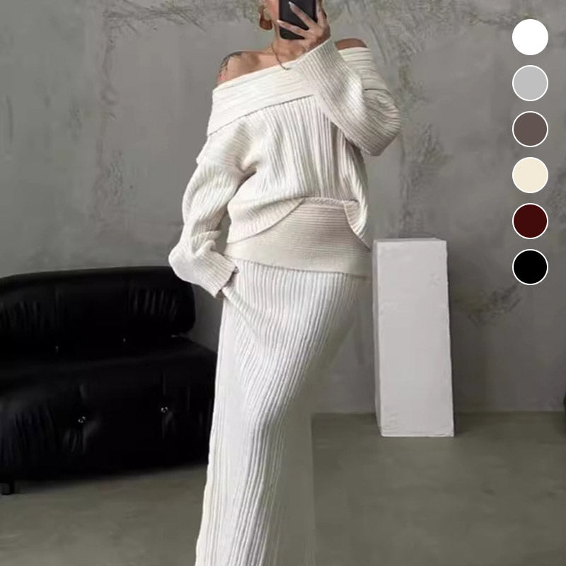 💖Limited Sale 50% OFF💖Women's Off-Shoulder Knitted Sweater & Skirt 2-Piece Set