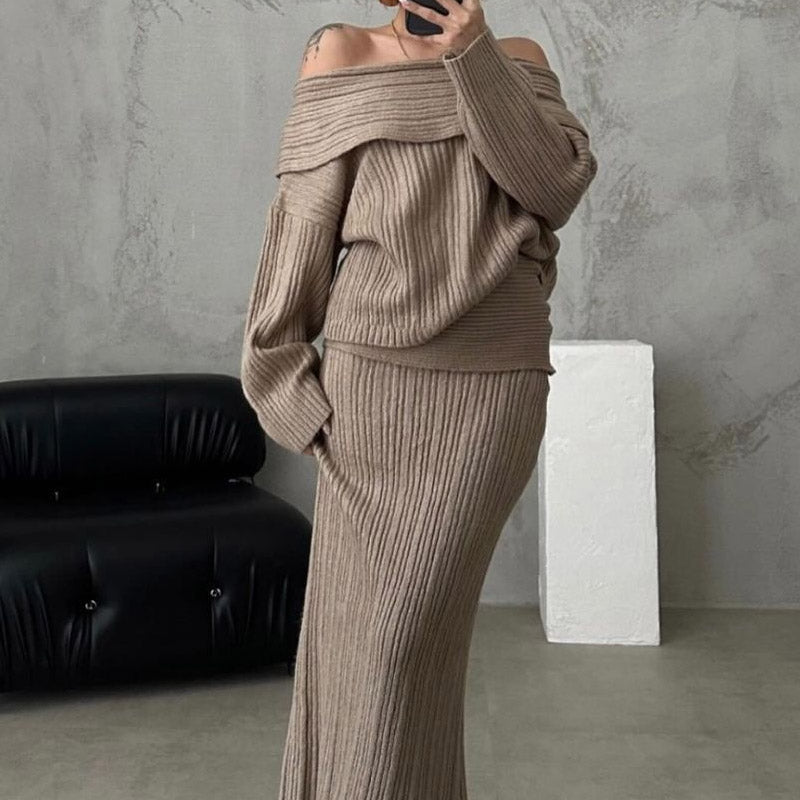💖Limited Sale 50% OFF💖Women's Off-Shoulder Knitted Sweater & Skirt 2-Piece Set