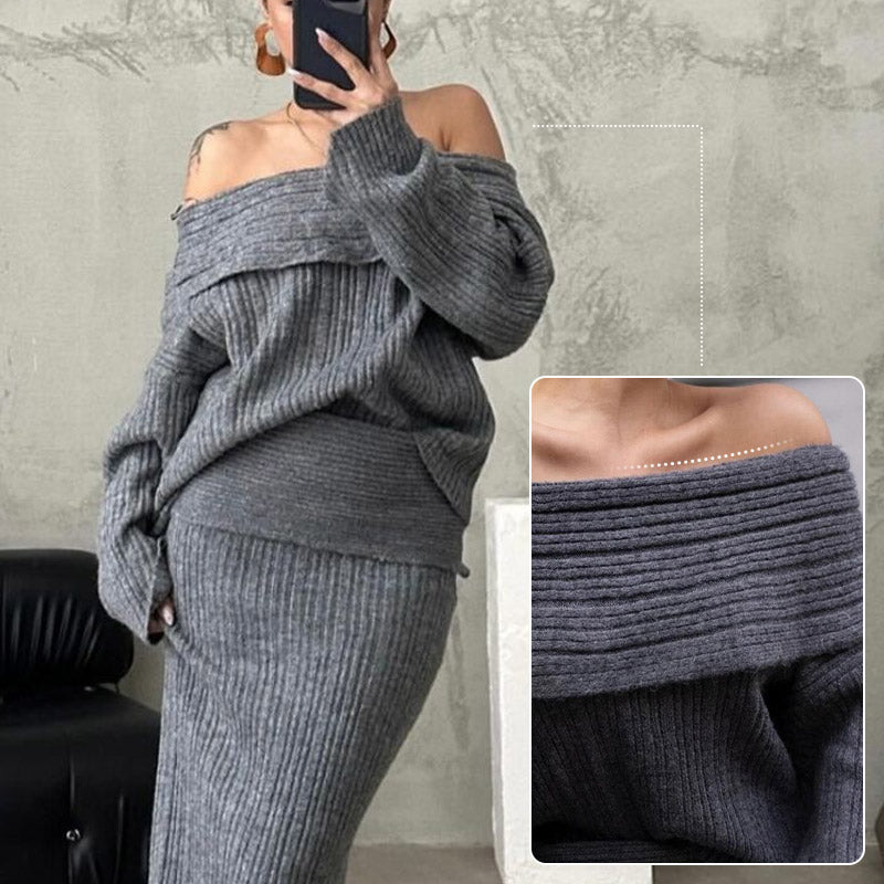 💖Limited Sale 50% OFF💖Women's Off-Shoulder Knitted Sweater & Skirt 2-Piece Set
