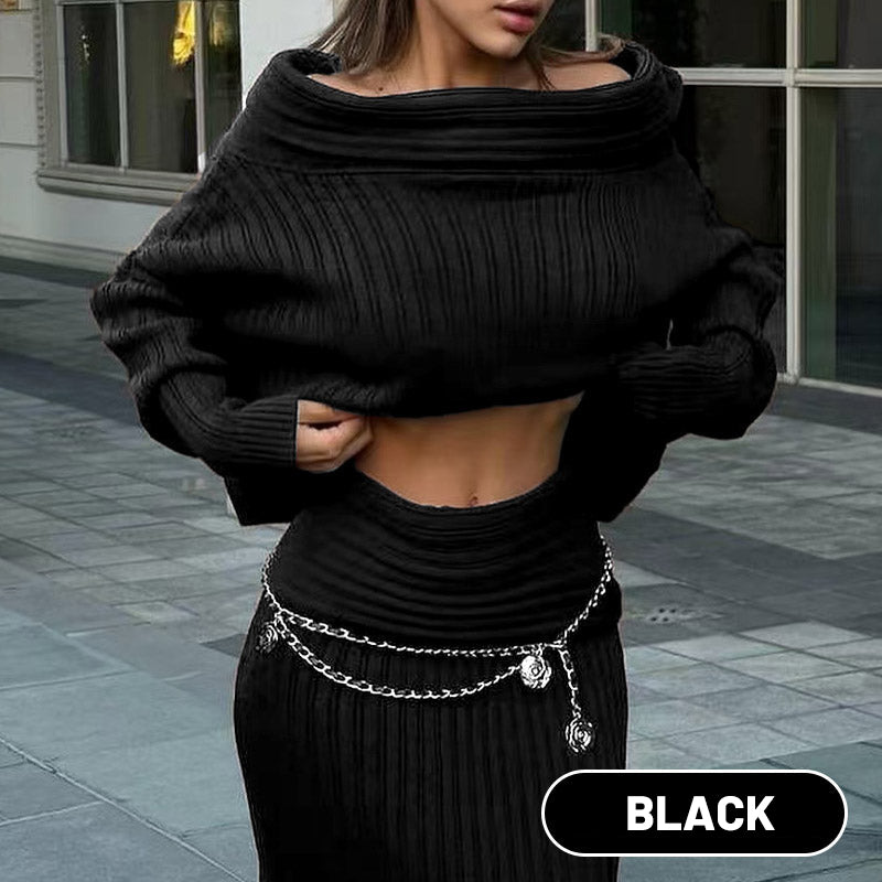 💖Limited Sale 50% OFF💖Women's Off-Shoulder Knitted Sweater & Skirt 2-Piece Set