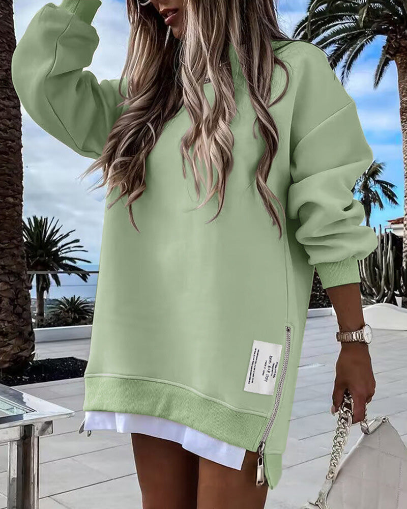💖Limited Sale 50% OFF💖Long Sleeve Pullover Zipper Slit Casual Sweatshirt Dress