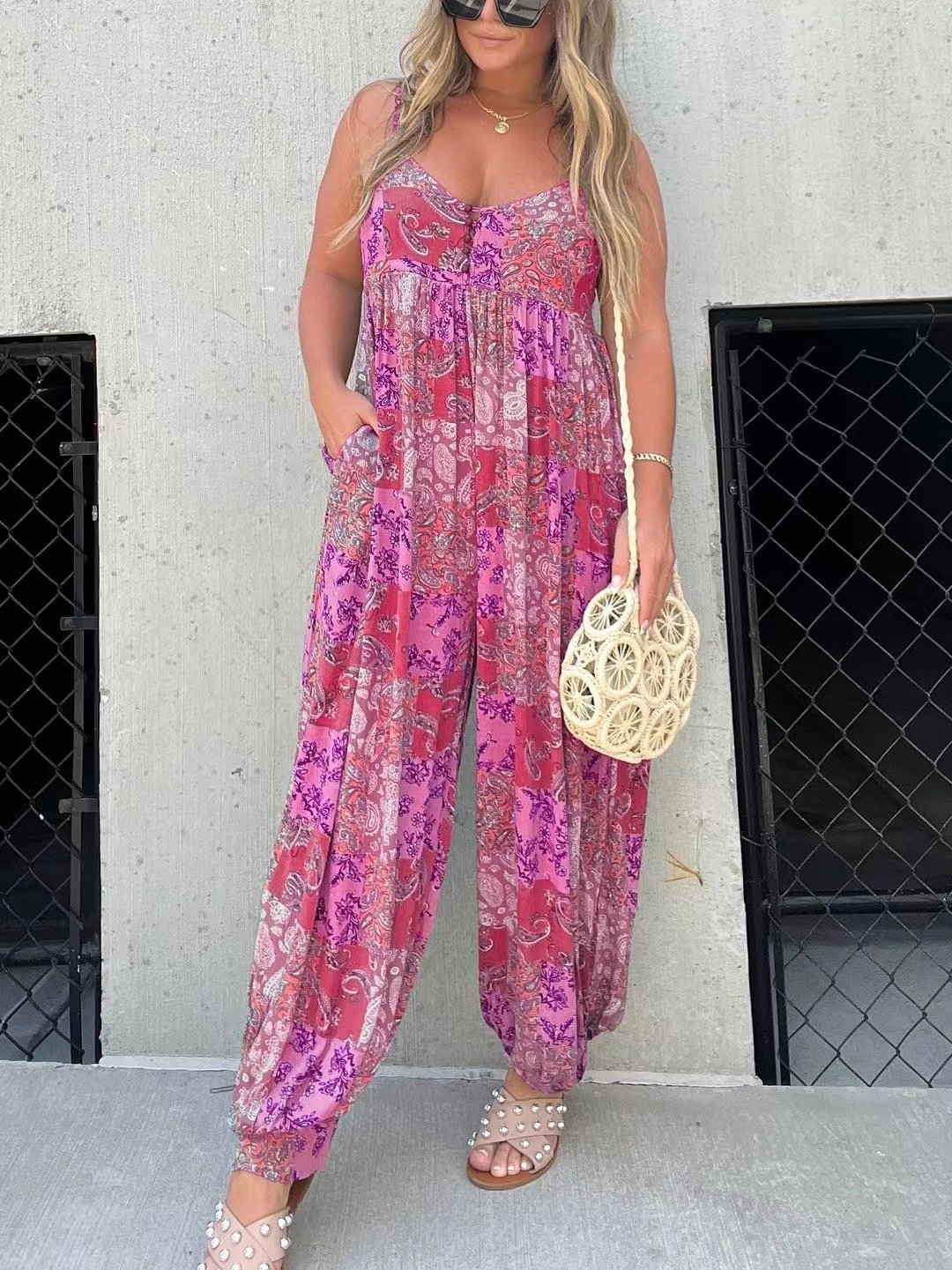 💕Limited Sale 50% OFF💕Cooper Patchwork Print Loose Jumpsuit