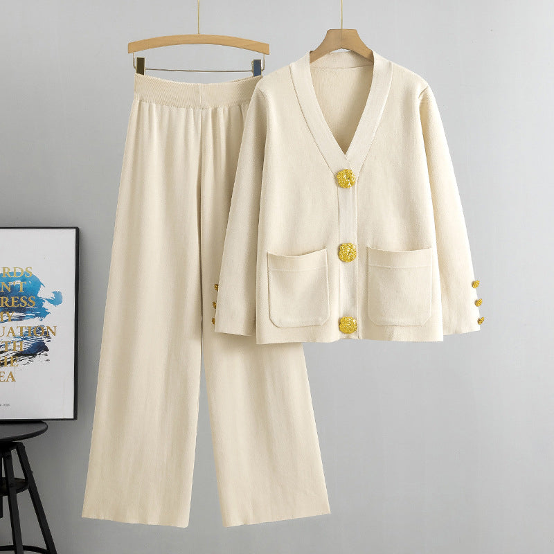 💖Limited Sale 50% OFF💖Gold Button Soft Knit Trouser Co-Ord