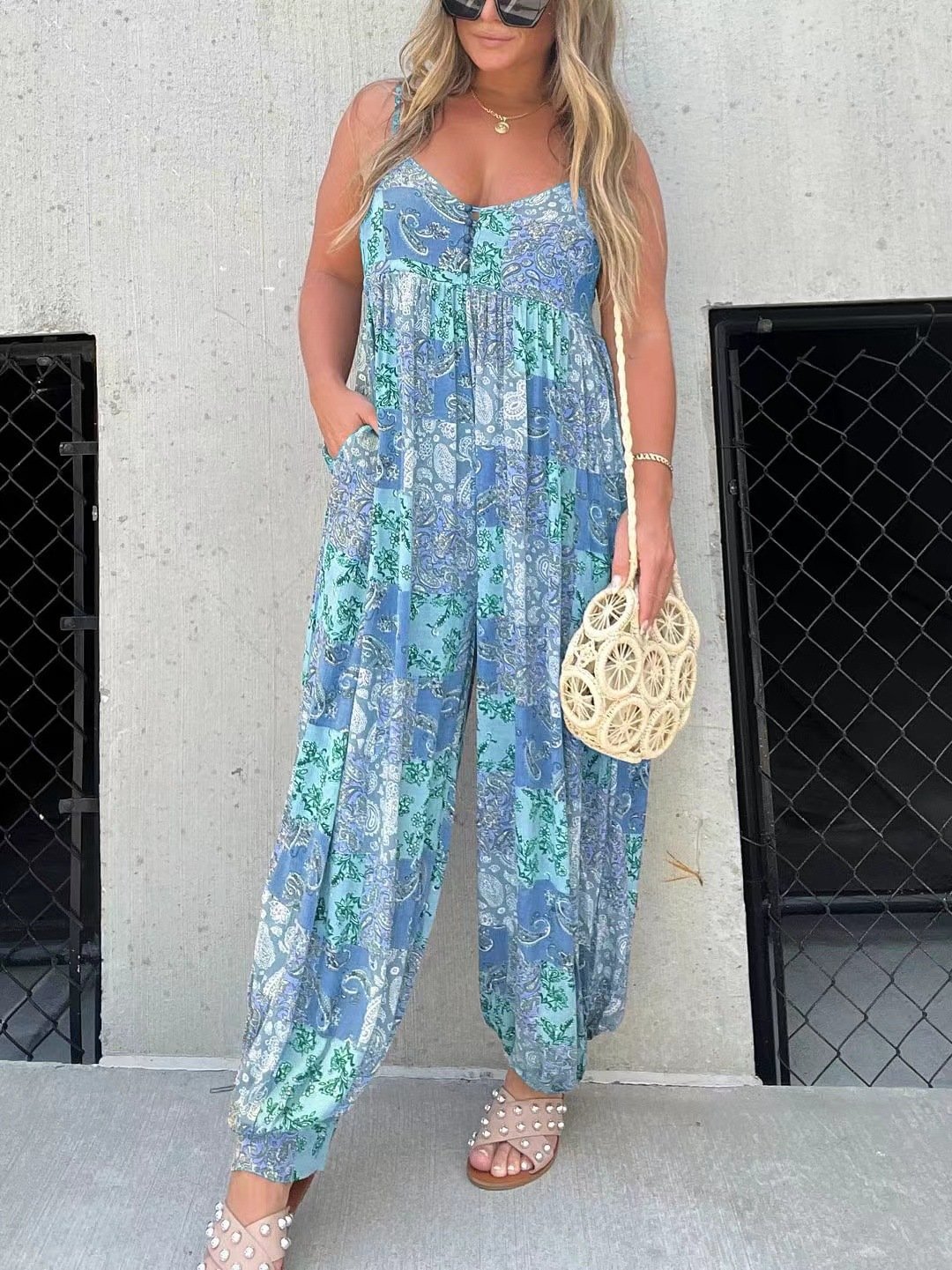 💕Limited Sale 50% OFF💕Cooper Patchwork Print Loose Jumpsuit