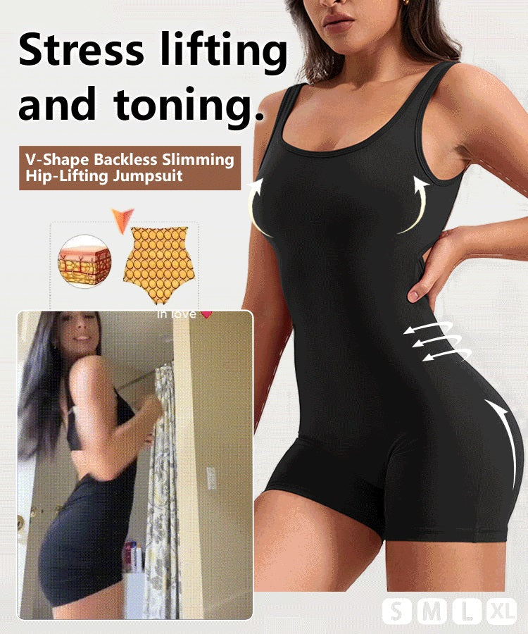 ✨Limited Sale 50% OFF✨Bodycon Backless Jumpsuit with V-Neck and Butt-Lifting Design