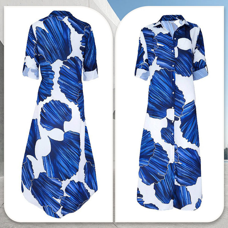 💖Limited Sale 50% OFF💖Floral Printed Long Sleeve Maxi Dress with Collar Flip