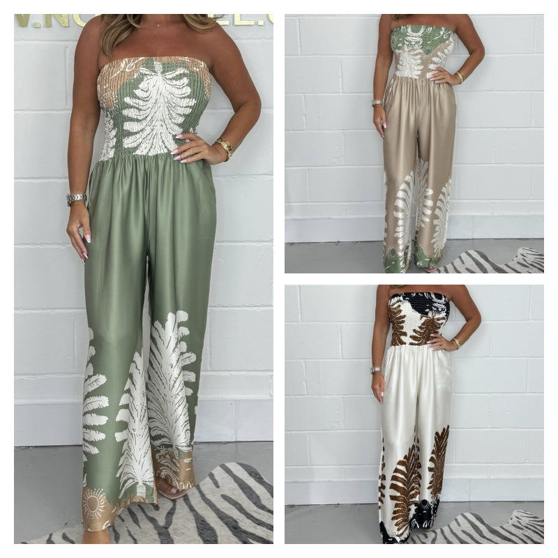 💖LAST DAY PROMOTION - 50%OFF💖Women’s Sexy Summer Print Loose Fit Strapless Jumpsuit