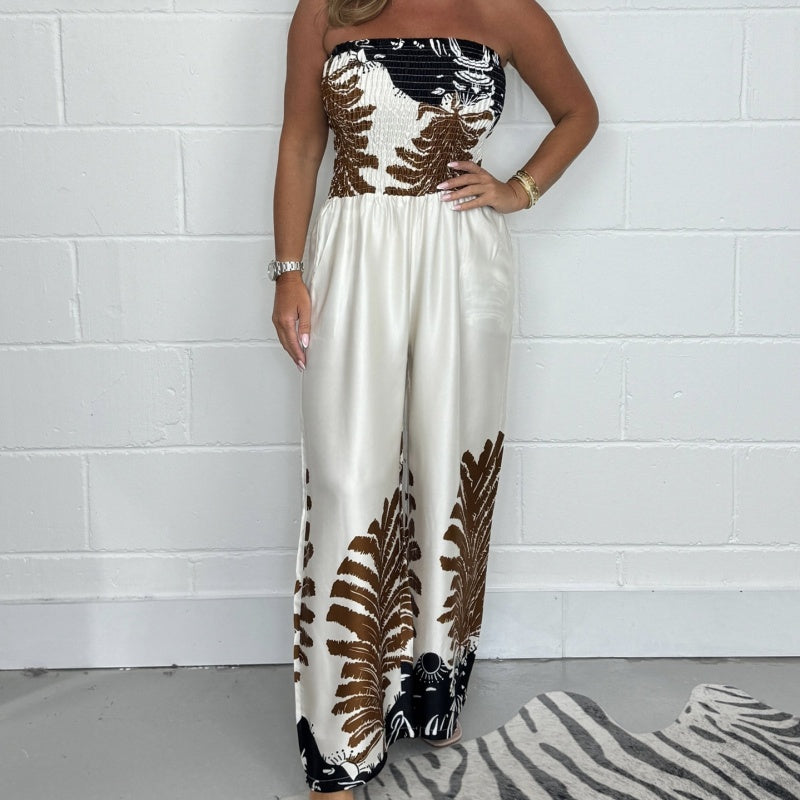 💖LAST DAY PROMOTION - 50%OFF💖Women’s Sexy Summer Print Loose Fit Strapless Jumpsuit