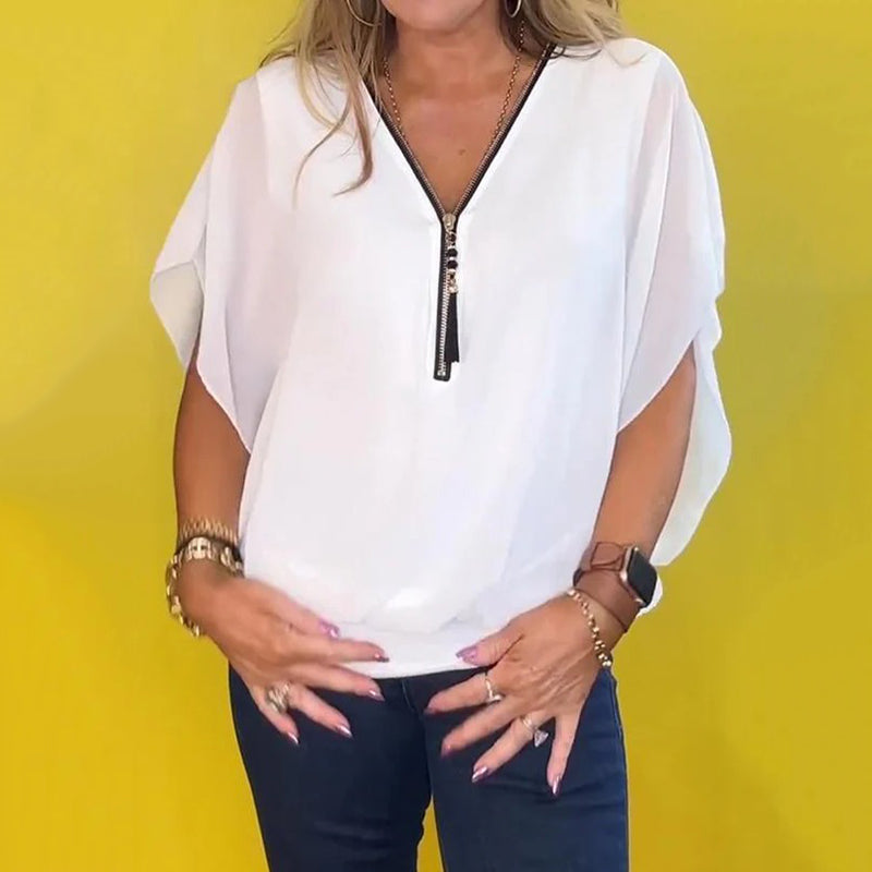 🔥Summer Hot Sale-50% Off🩷Women's Chiffon Zip-up Neck Casual Top