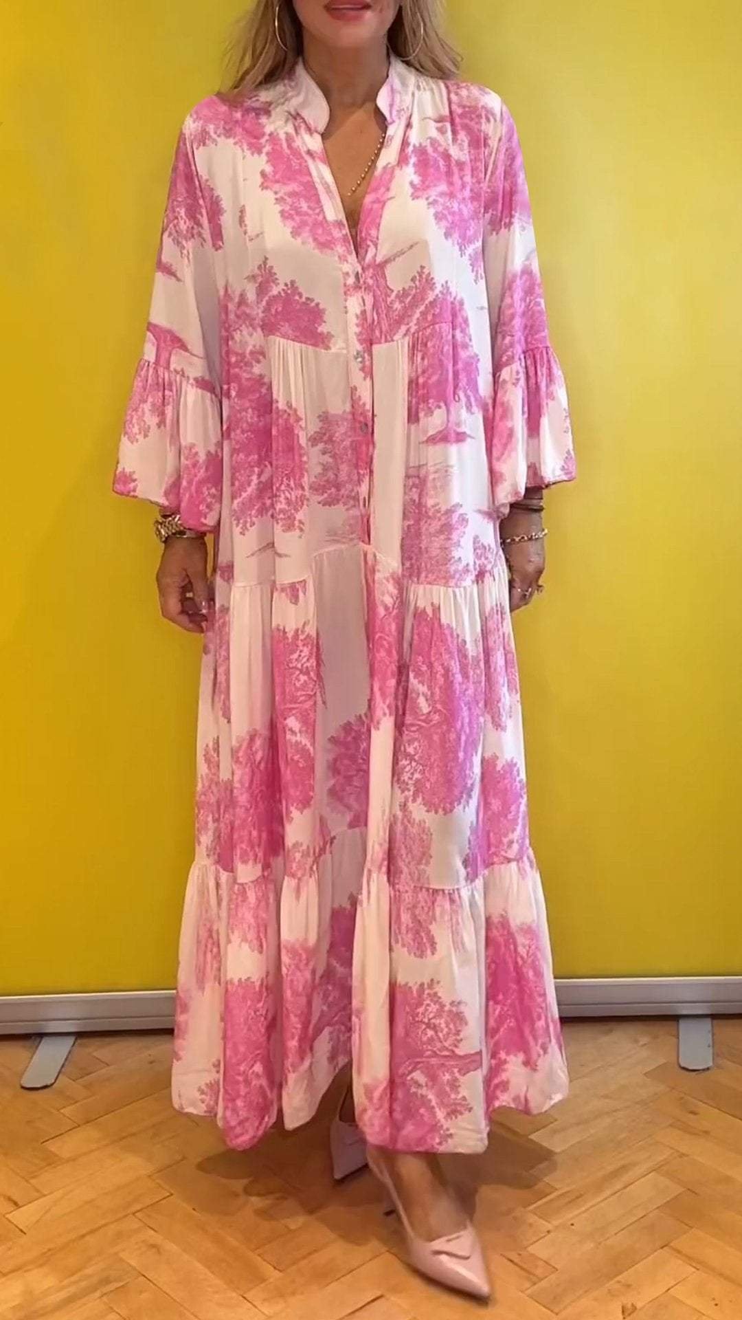 💖LAST DAY SALE 50% OFF💖Women Summer V-neck Forest Pattern Maxi Dress