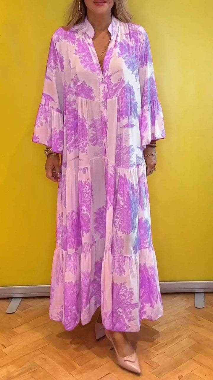 💖LAST DAY SALE 50% OFF💖Women Summer V-neck Forest Pattern Maxi Dress