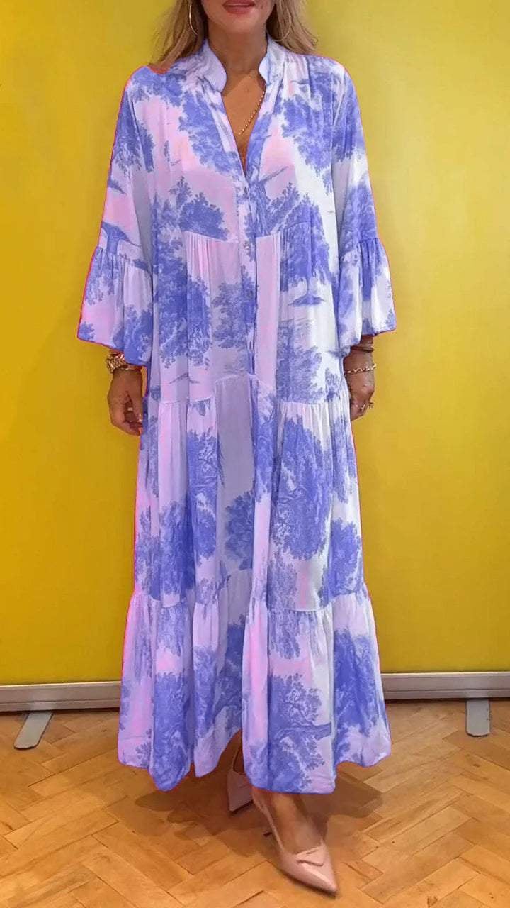 💖LAST DAY SALE 50% OFF💖Women Summer V-neck Forest Pattern Maxi Dress