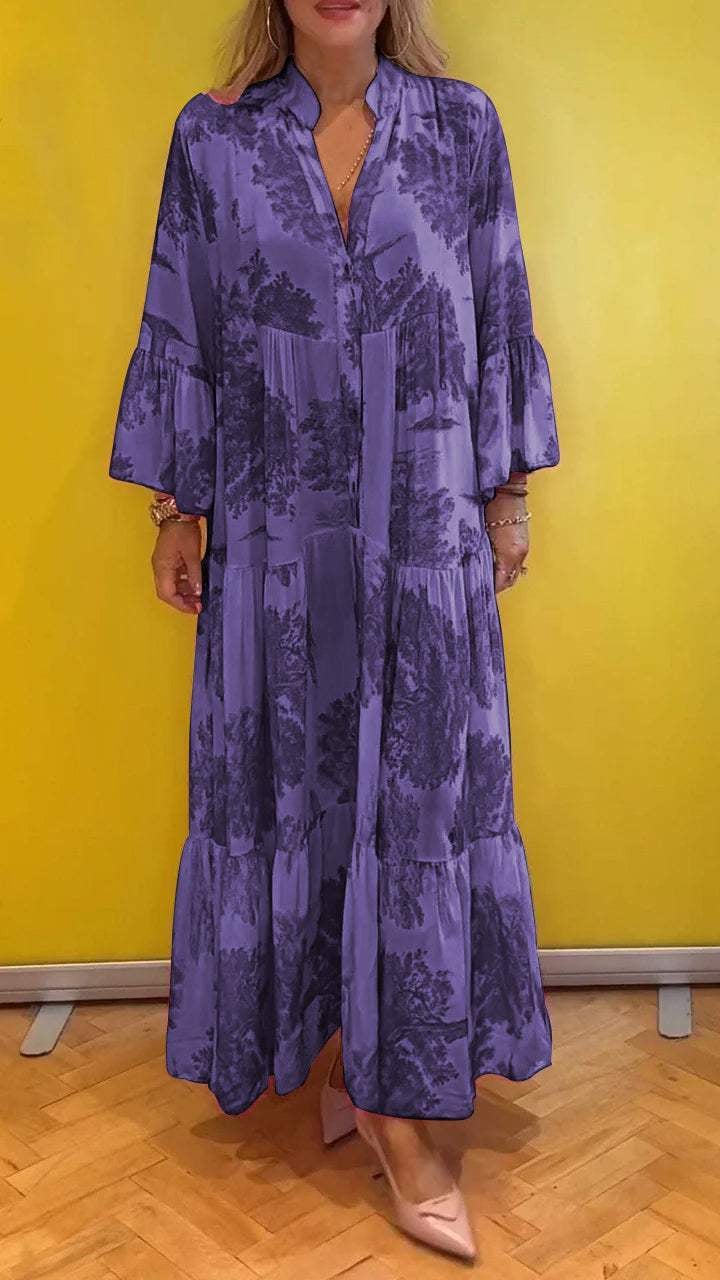 💖LAST DAY SALE 50% OFF💖Women Summer V-neck Forest Pattern Maxi Dress