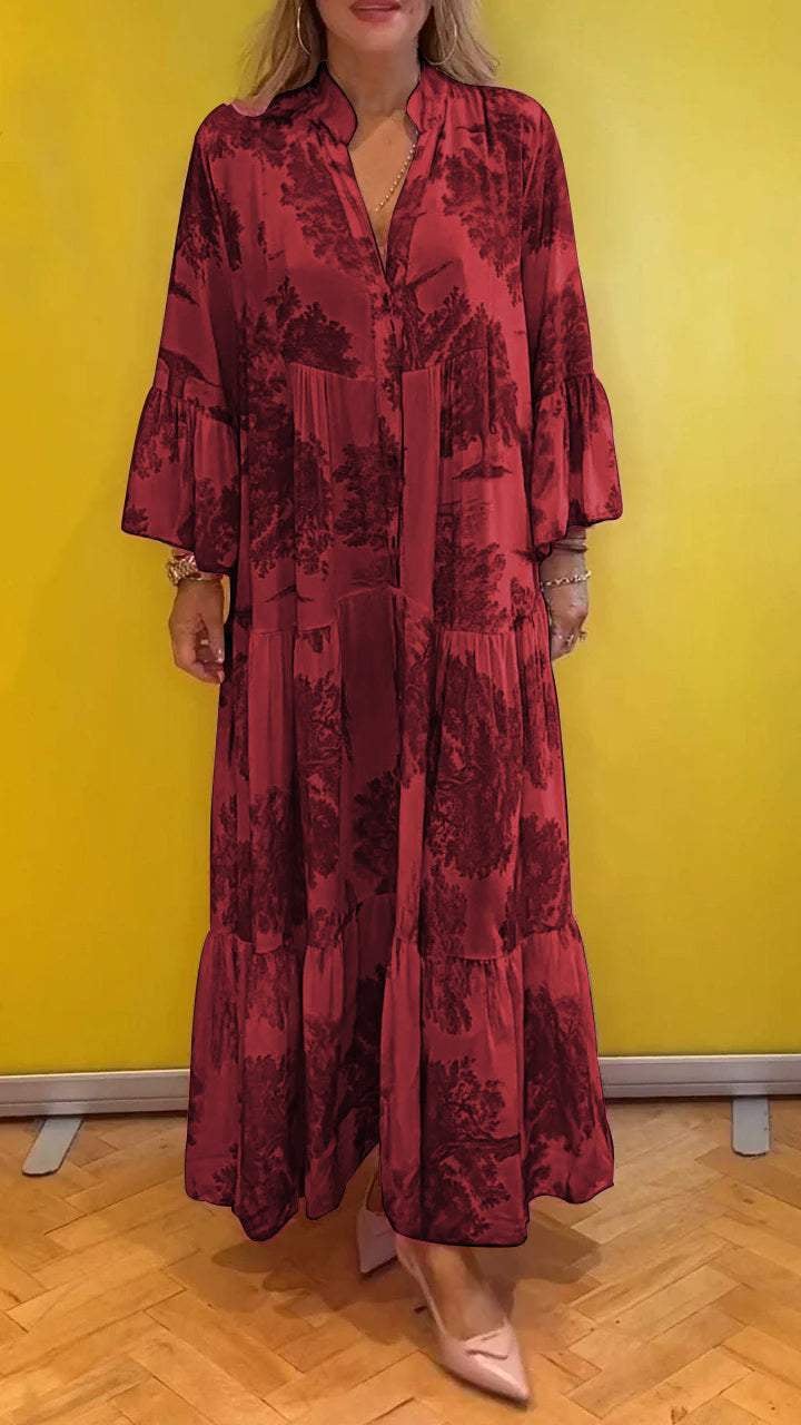💖LAST DAY SALE 50% OFF💖Women Summer V-neck Forest Pattern Maxi Dress