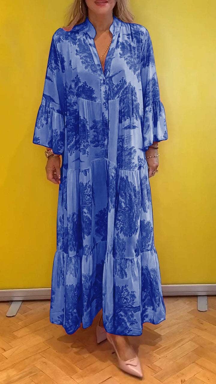 💖LAST DAY SALE 50% OFF💖Women Summer V-neck Forest Pattern Maxi Dress