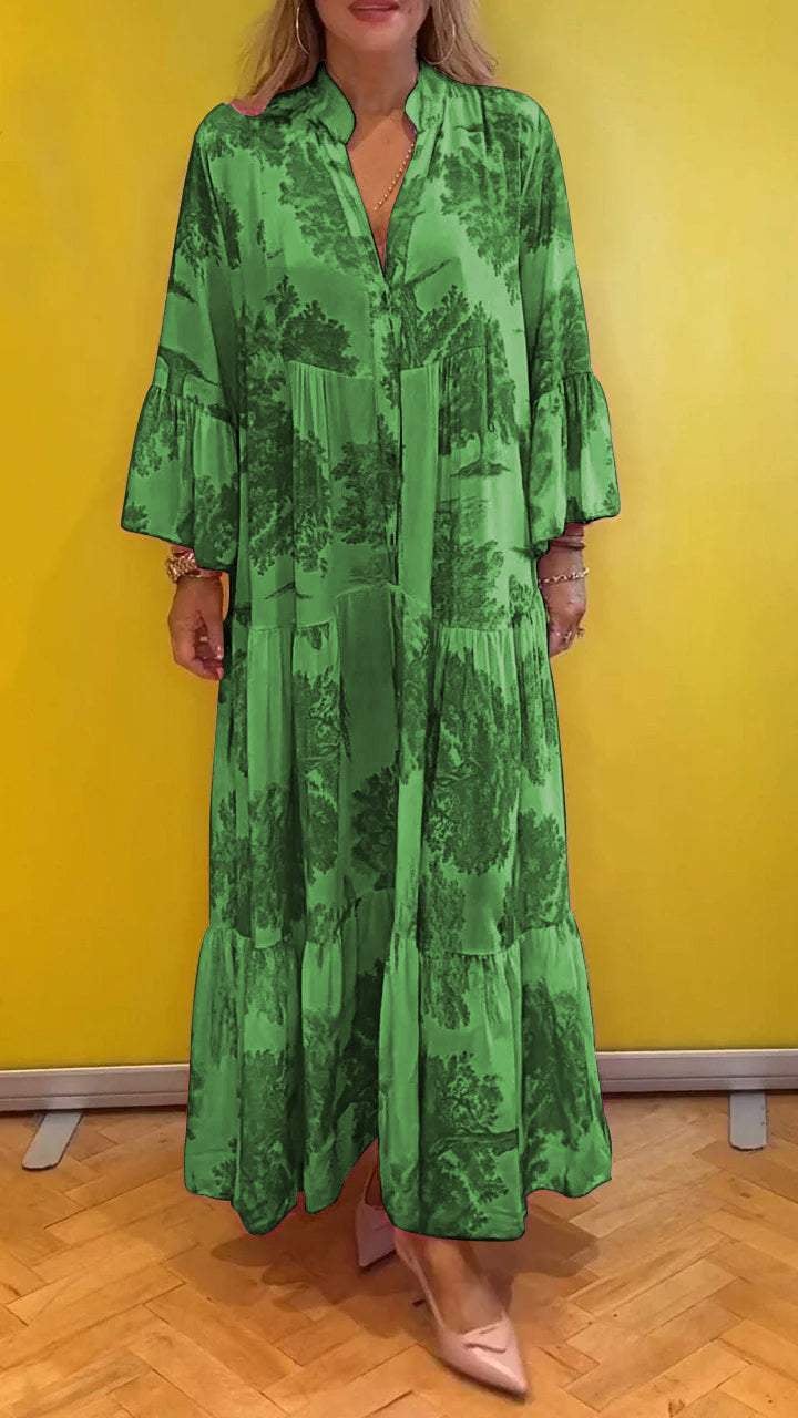 💖LAST DAY SALE 50% OFF💖Women Summer V-neck Forest Pattern Maxi Dress