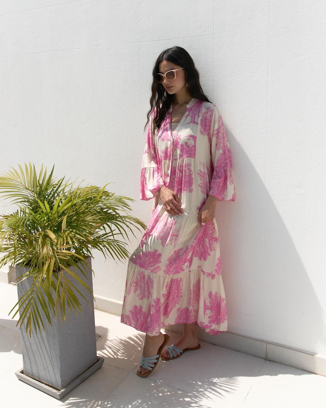 💖LAST DAY SALE 50% OFF💖Women Summer V-neck Forest Pattern Maxi Dress
