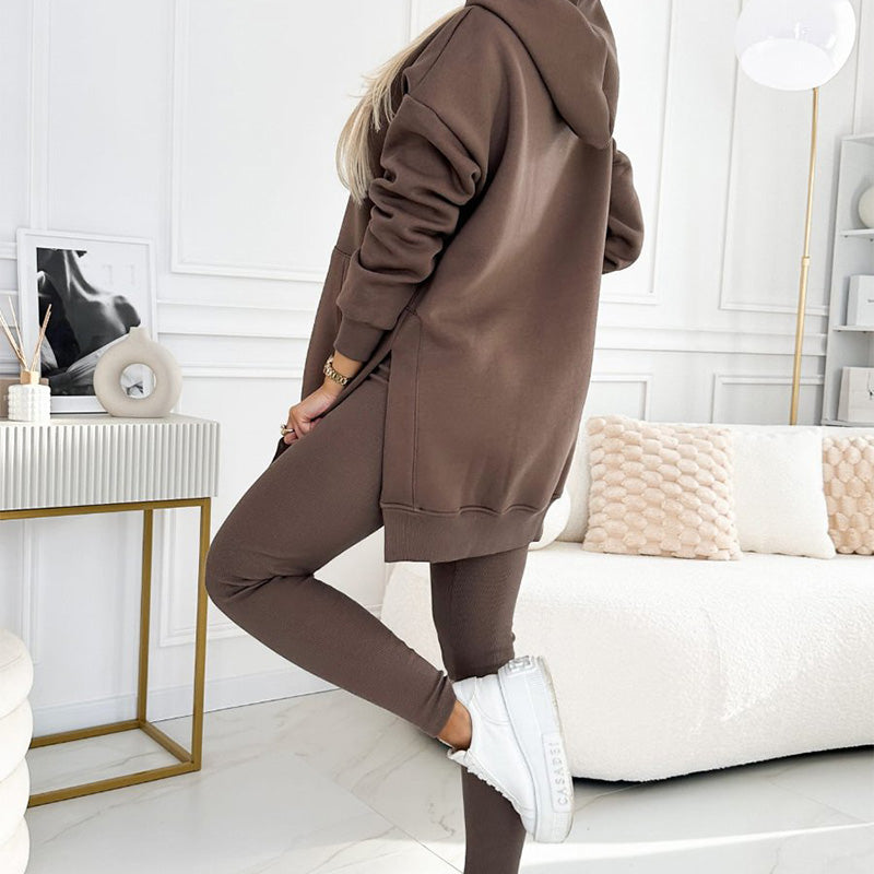 💖Limited Sale 50% OFF💖Women's Fashion Solid Color Hoodie And Lined Leggings Two-Piece Set