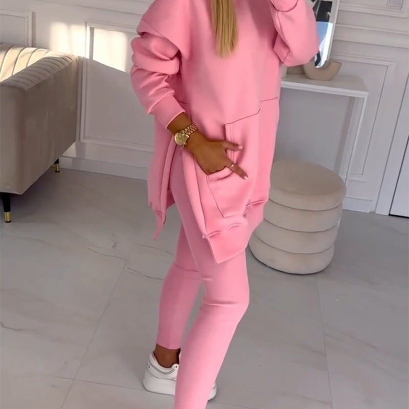 💖Limited Sale 50% OFF💖Women's Fashion Solid Color Hoodie And Lined Leggings Two-Piece Set