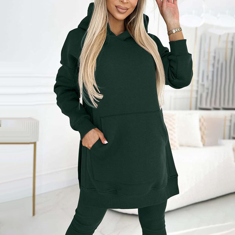 💖Limited Sale 50% OFF💖Women's Fashion Solid Color Hoodie And Lined Leggings Two-Piece Set