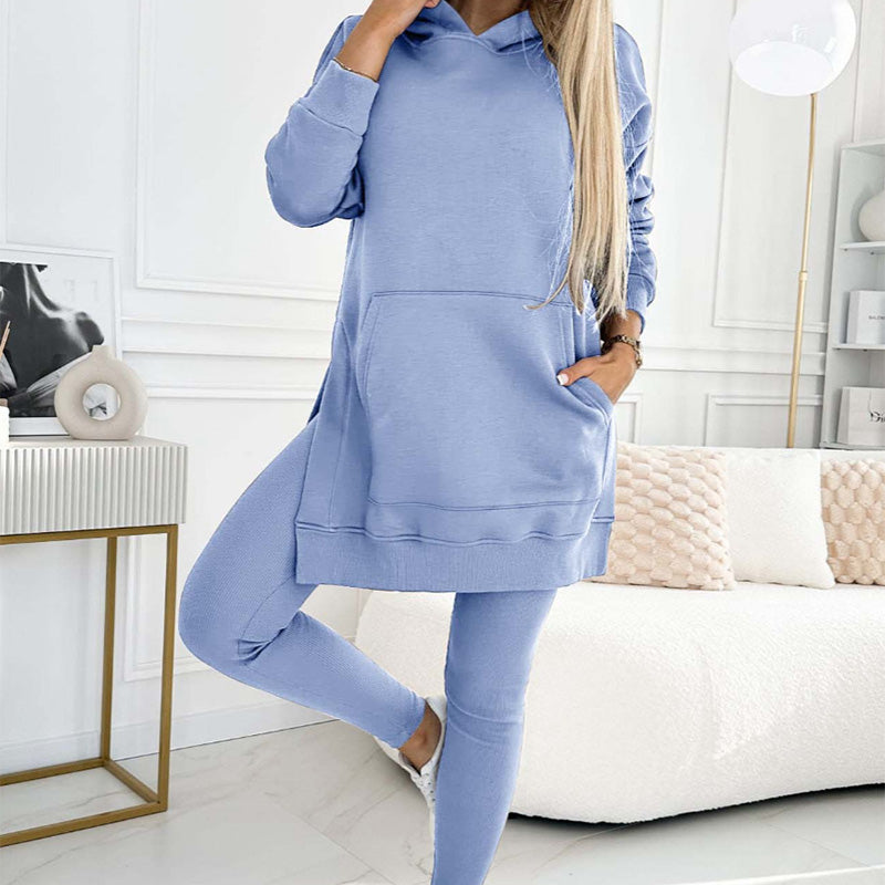 💖Limited Sale 50% OFF💖Women's Fashion Solid Color Hoodie And Lined Leggings Two-Piece Set
