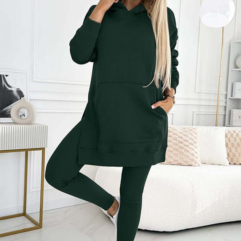 💖Limited Sale 50% OFF💖Women's Fashion Solid Color Hoodie And Lined Leggings Two-Piece Set