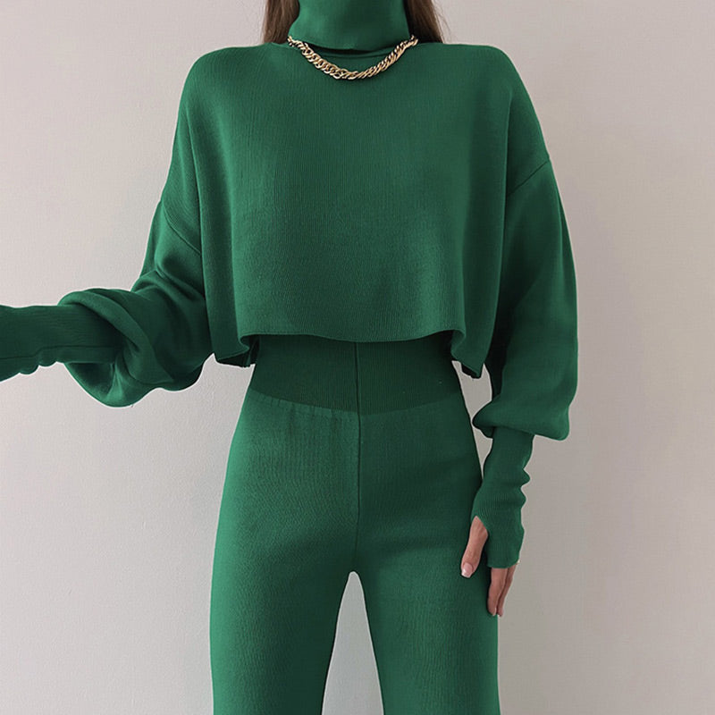 💖Limited Sale 50% OFF💖Women's Long-sleeve High Neck Crop Top and Pants Set