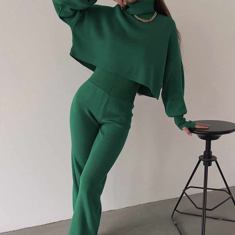 💖Limited Sale 50% OFF💖Women's Long-sleeve High Neck Crop Top and Pants Set