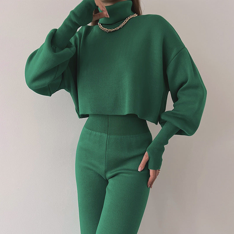 💖Limited Sale 50% OFF💖Women's Long-sleeve High Neck Crop Top and Pants Set